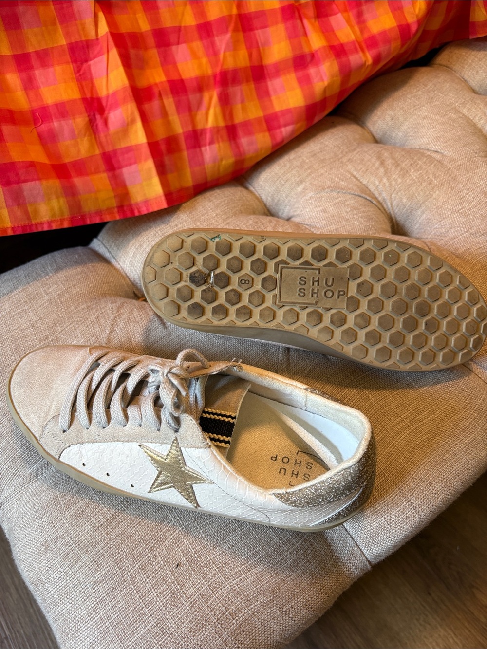 ShuShop Beige and Gold Star Sneaker - Picture 2 of 3